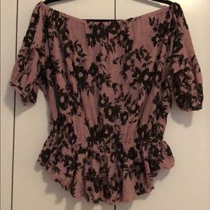 Free People Purple Floral Off The Shoulder